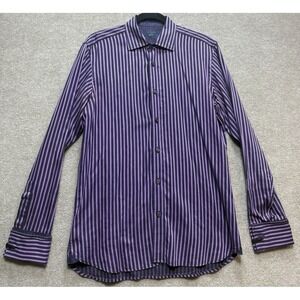 Ted Baker London Men's Shirt Long Sleeve 100% Cotton Purple Black Button up